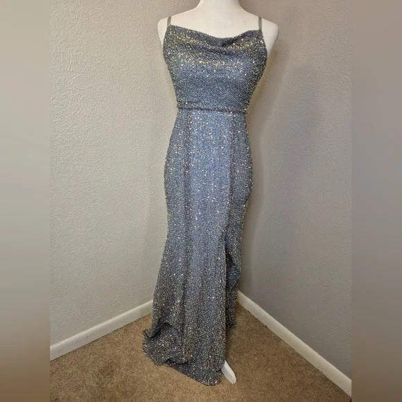 BCX | Dresses | Bcx Dress Long Formal Periwinkle Lace Sequin Mesh  Rhinestones Size Sparkle | Poshmark